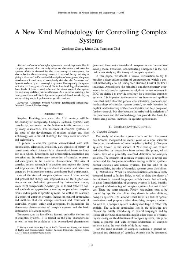 (PDF) A New Kind Methodology for Controlling Complex Systems