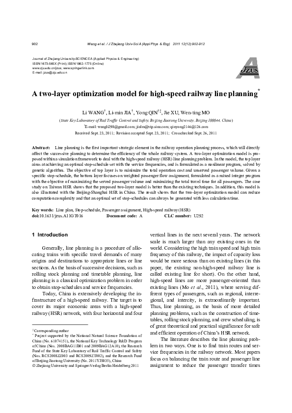 (PDF) A two-layer optimization model for high-speed railway line planning