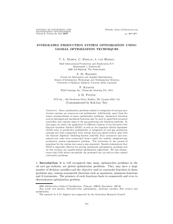 (PDF) Integrated production system optimization using global ...