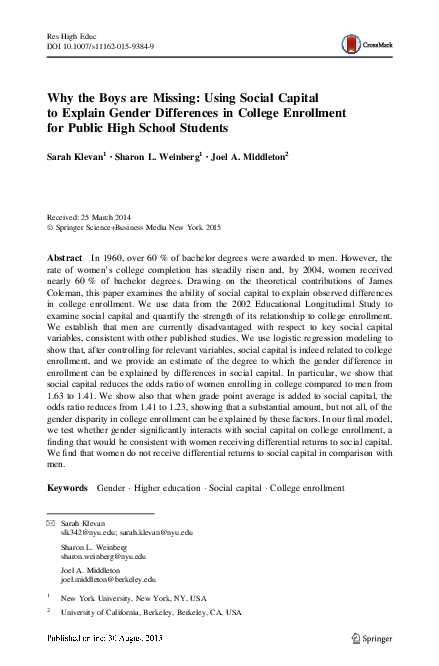 (PDF) Why the Boys are Missing: Using Social Capital to Explain Gender ...