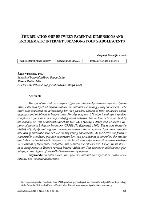 (PDF) The Relationship Between Parental Dimensions and Problematic ...