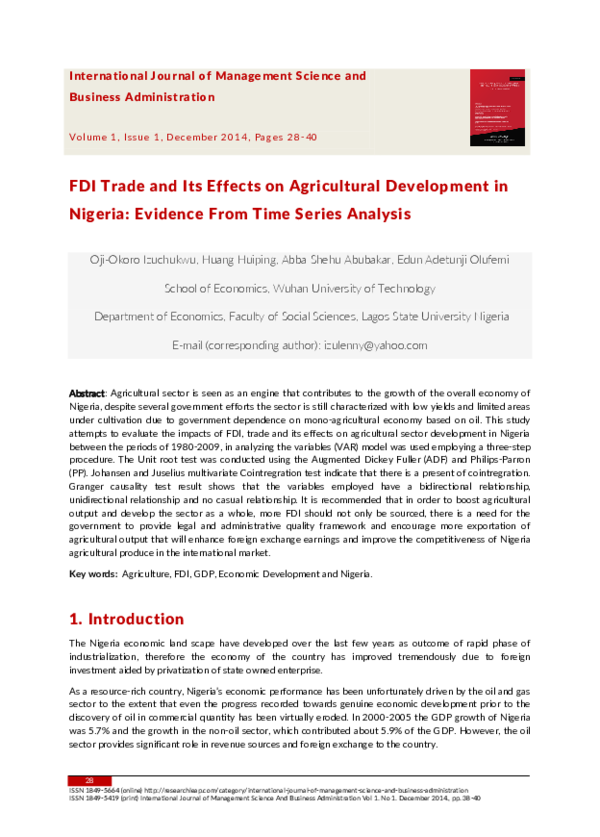 (PDF) FDI Trade and Its Effects on Agricultural Development in Nigeria ...