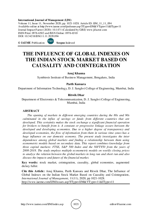(PDF) The Influence of Global Indexes on the Indian Stock Market Based ...