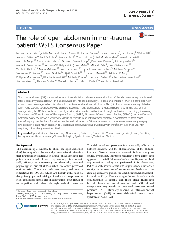 (PDF) The role of open abdomen in non-trauma patient: WSES Consensus Paper