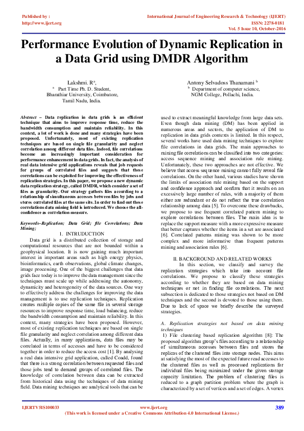 (PDF) Performance Evolution of Dynamic Replication in a Data Grid using ...