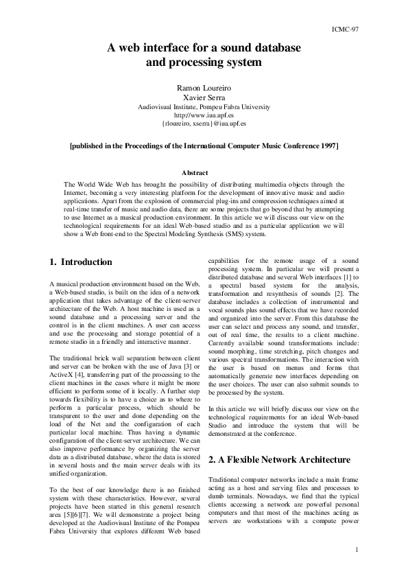 (PDF) A web interface for a sound database and processing system