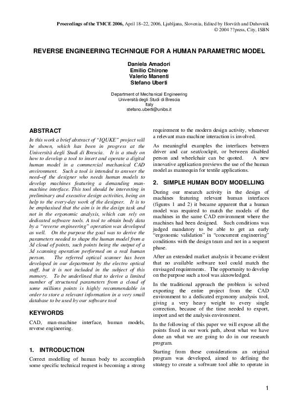 (PDF) Reverse Engineering Technique for a Human Parametric Model