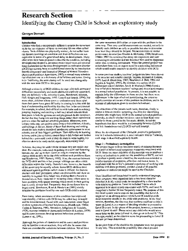 (PDF) Identifying the Clumsy Child in School: an exploratory study