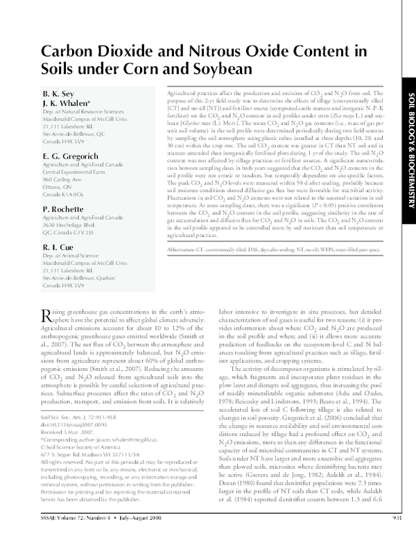 (PDF) Carbon Dioxide and Nitrous Oxide Content in Soils under Corn and ...