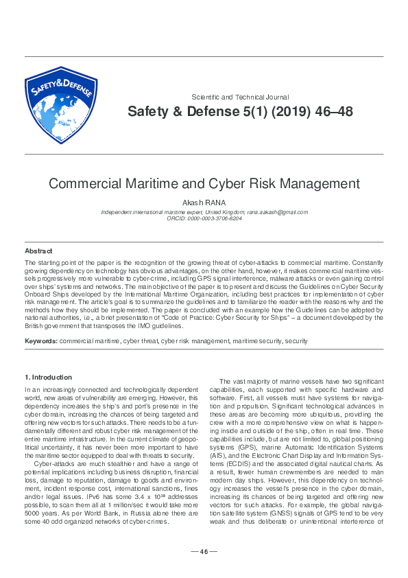 (PDF) Commercial Maritime and Cyber Risk Management
