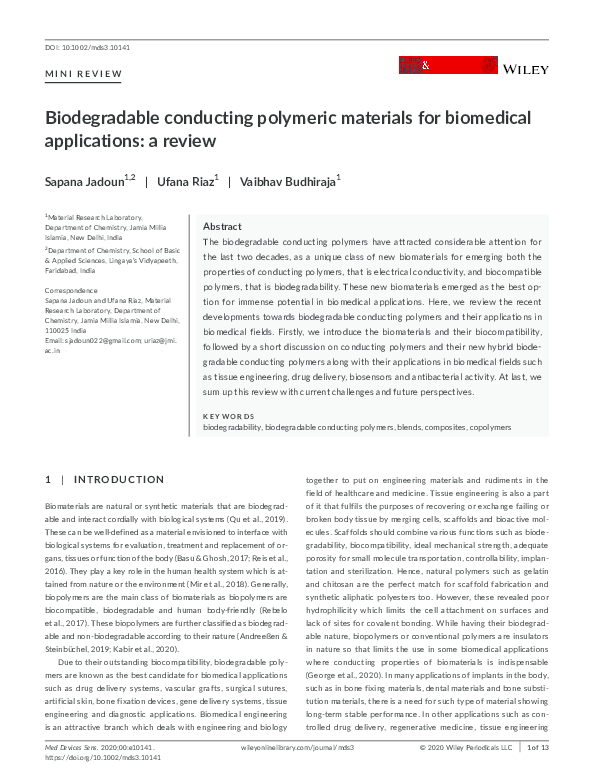 (PDF) Biodegradable conducting polymeric materials for biomedical ...