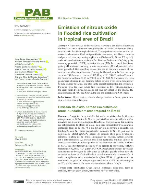 (PDF) Emission of nitrous oxide in flooded rice cultivation in tropical ...