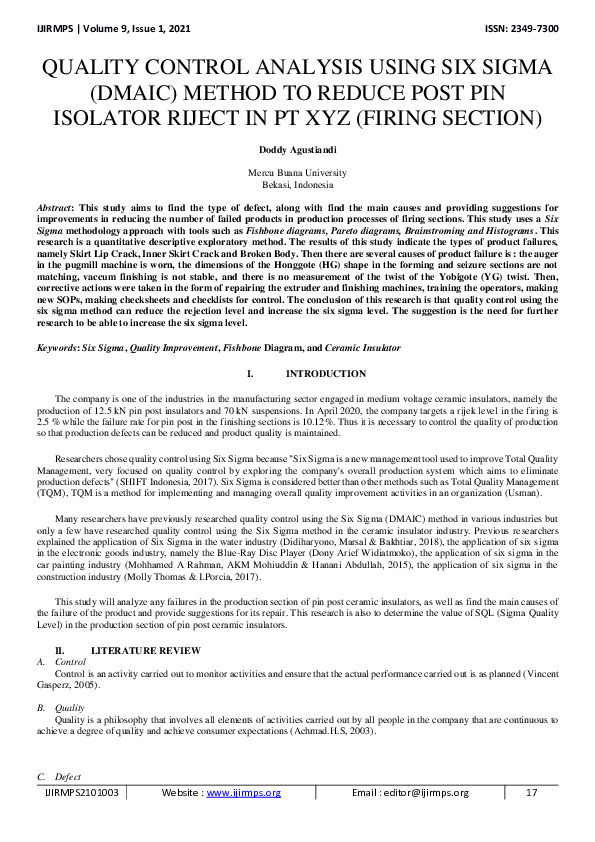 (PDF) Quality Control Analysis using Six Sigma (DMAIC) Method to Reduce ...