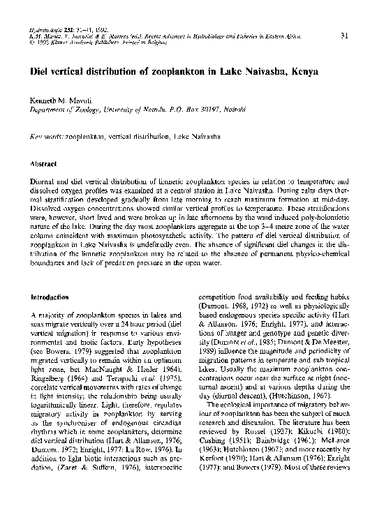(PDF) Diel vertical distribution of zooplankton in Lake Naivasha, Kenya