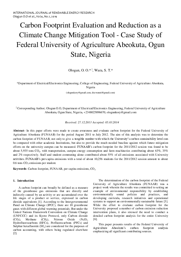 (PDF) Carbon Footprint Evaluation and Reduction as a Climate Change ...
