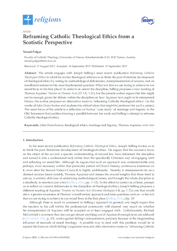 (PDF) Reframing Catholic Theological Ethics from a Scotistic Perspective