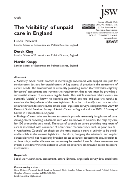 (PDF) The 'visibility' of unpaid care in England