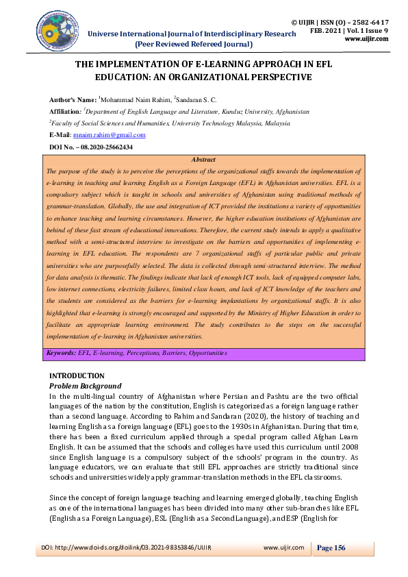 (PDF) THE IMPLEMENTATION OF E-LEARNING APPROACH IN EFL EDUCATION: AN ...
