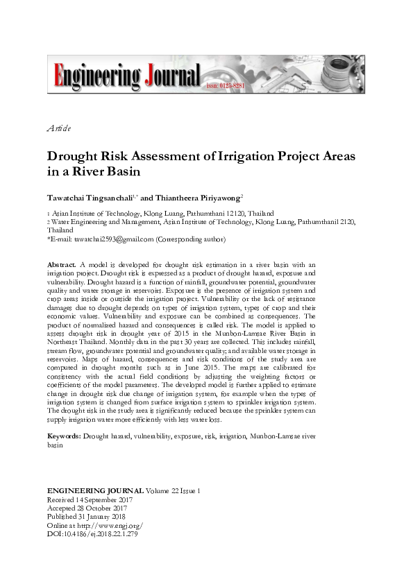 (PDF) Drought Risk Assessment of Irrigation Project Areas in a River Basin