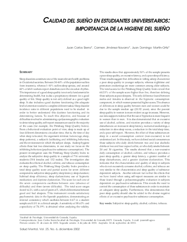 (PDF) Calidad del sueño en estudiantes universitarios: importancia de ...
