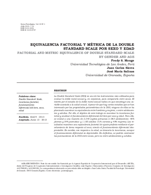 (PDF) Equivalencia factorial y métrica de la Double Standard Scale por ...