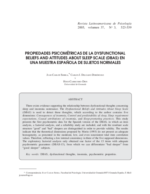 (PDF) Propriedades piscométricas de la dysfunctional beliefs and ...