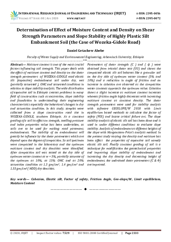 (PDF) Determination of effect of moisture content and density on shear ...