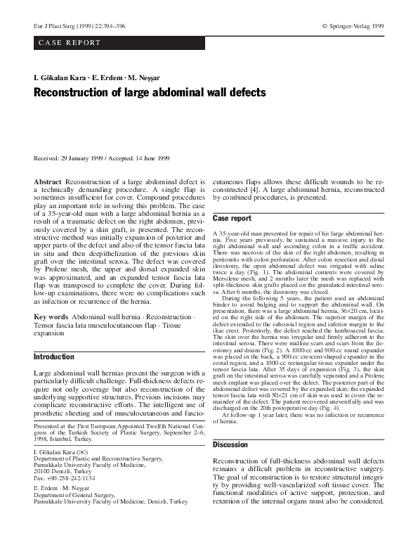 (PDF) Reconstruction of large abdominal wall defects