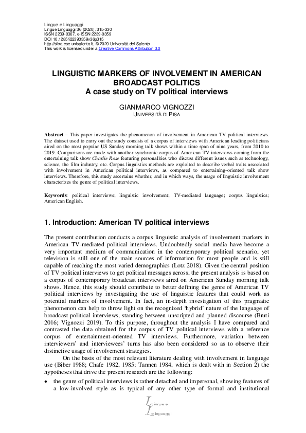 (PDF) INVOLVEMENT MARKERS IN AMERICAN BROADCAST POLITICS: A case study ...