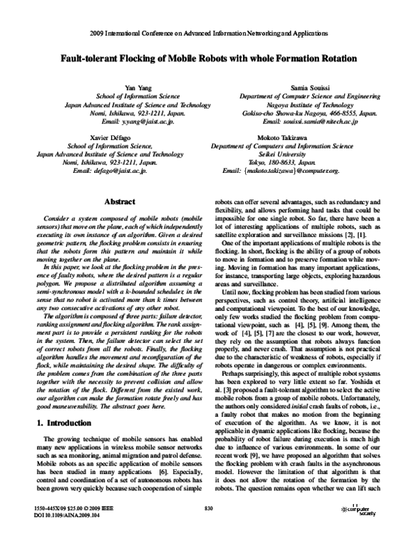 (PDF) Fault-Tolerant Flocking of Mobile Robots with Whole Formation ...