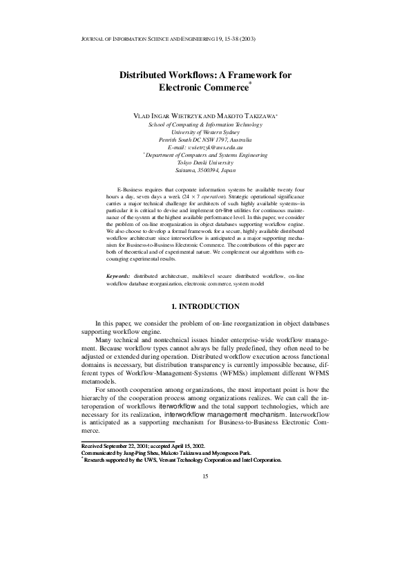 (PDF) Distributed Workflows: A Framework for Electronic Commerce