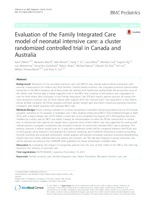 (PDF) Evaluation of the Family Integrated Care model of neonatal ...