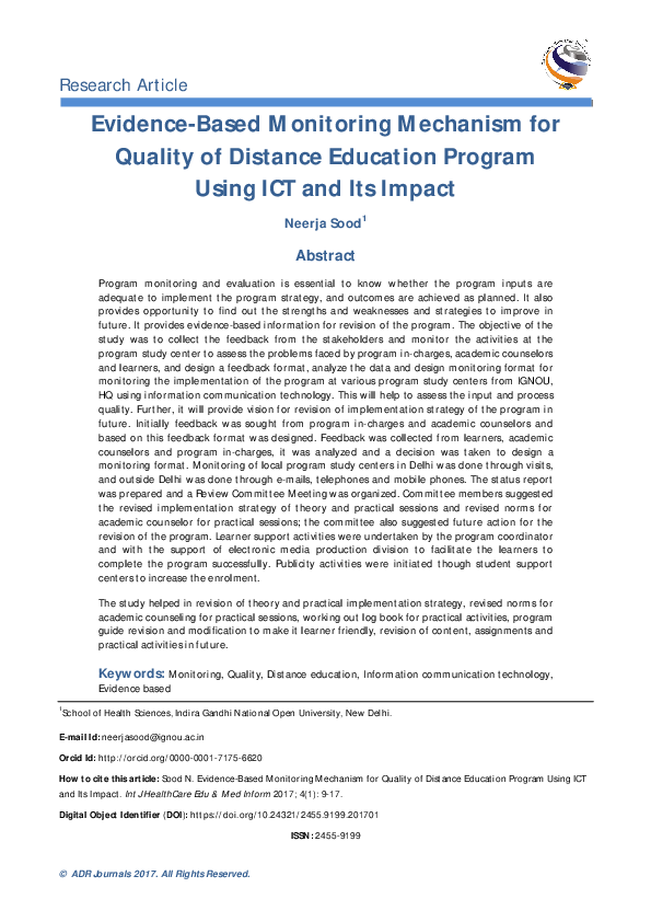 (PDF) Evidence-Based Monitoring Mechanism for Quality of Distance ...