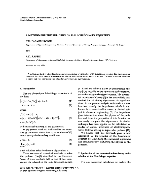 (PDF) A method for the solution of the Schrödinger equation