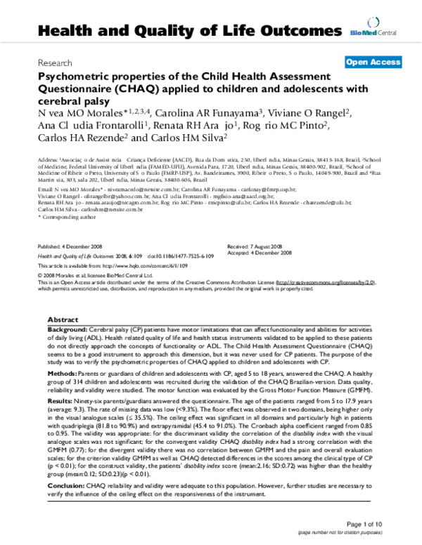 (PDF) Psychometric properties of the Child Health Assessment ...