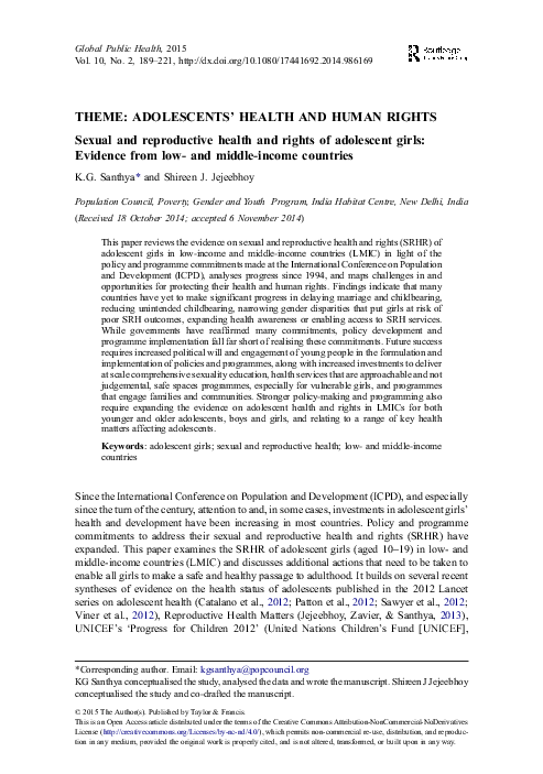 (PDF) Sexual and reproductive health and rights of adolescent girls ...