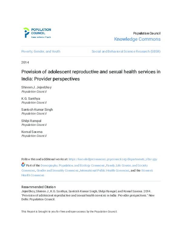 (PDF) Provision of adolescent reproductive and sexual health services ...