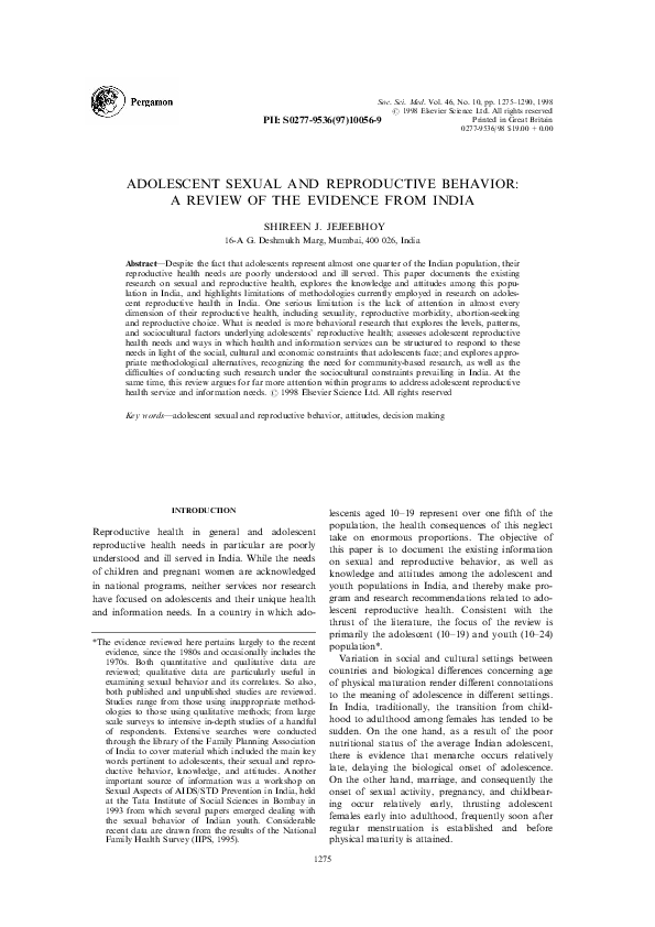 (PDF) Adolescent sexual and reproductive behavior: a review of the ...