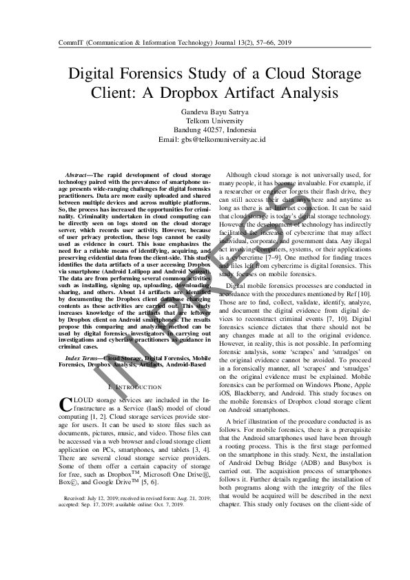 (PDF) Digital Forensics Study of a Cloud Storage Client: A Dropbox ...