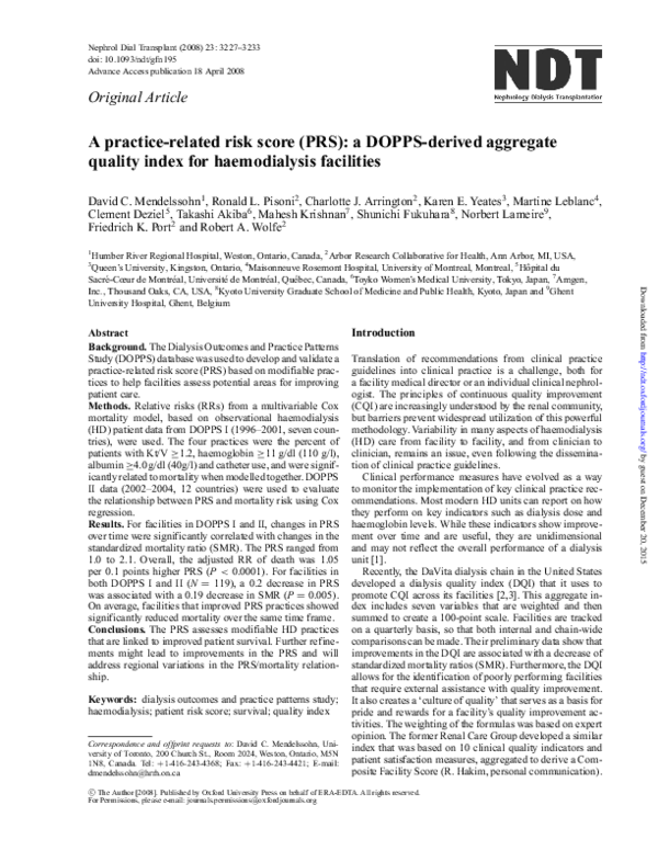 (PDF) A practice-related risk score (PRS): a DOPPS-derived aggregate ...