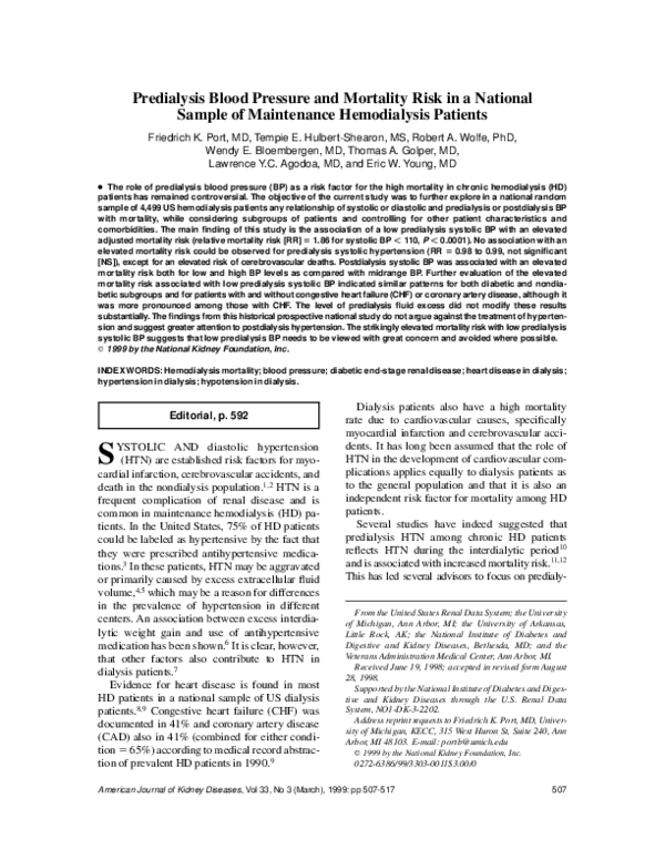 (PDF) Predialysis blood pressure and mortality risk in a national ...