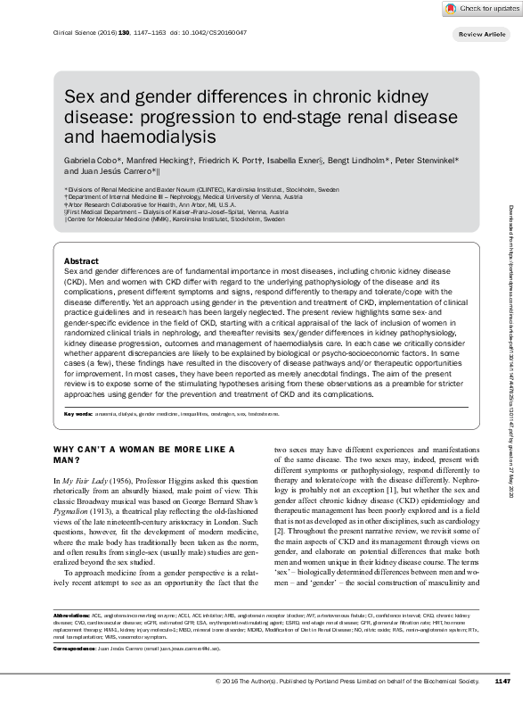 (PDF) Sex and gender differences in chronic kidney disease: progression ...