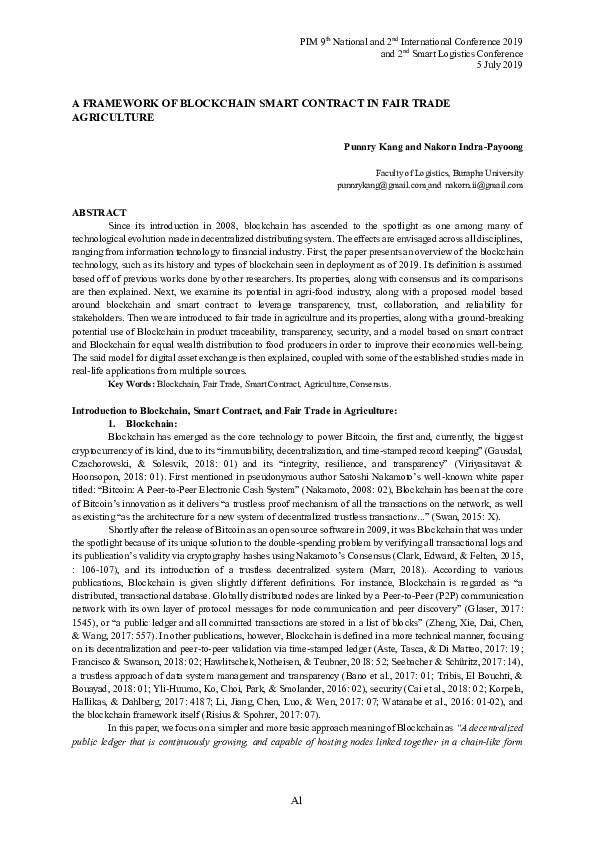(PDF) A FRAMEWORK OF BLOCKCHAIN SMART CONTRACT IN FAIR TRADE AGRICULTURE