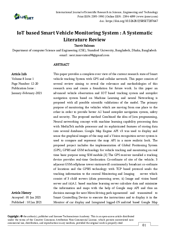 (PDF) IoT based Smart Vehicle Monitoring System : A Systematic ...