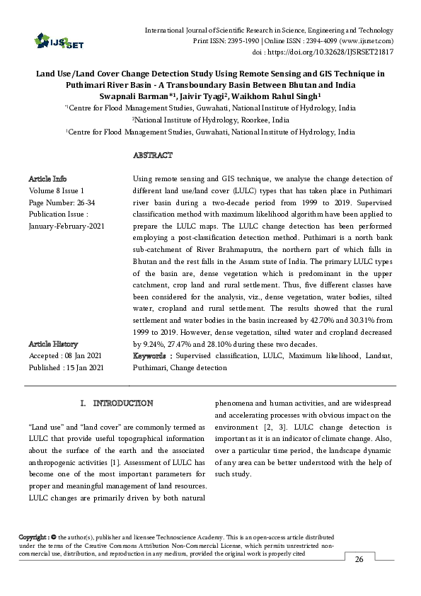 (PDF) Land Use/Land Cover Change Detection Study Using Remote Sensing ...