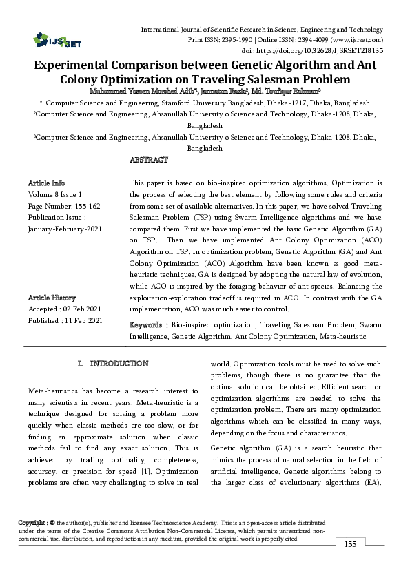 (PDF) Experimental Comparison between Genetic Algorithm and Ant Colony ...