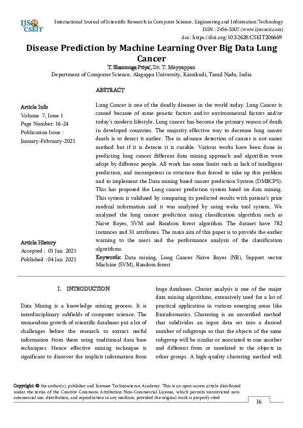 (PDF) Disease Prediction by Machine Learning Over Big Data Lung Cancer