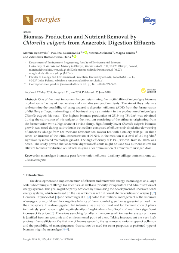 (PDF) Biomass Production and Nutrient Removal by Chlorella vulgaris ...