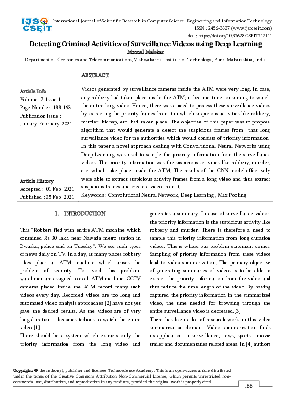 (PDF) Detecting Criminal Activities of Surveillance Videos using Deep ...