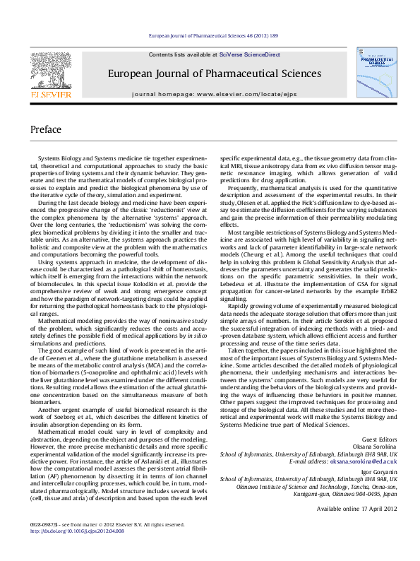 (PDF) European Journal of Pharmaceutical Sciences. Preface